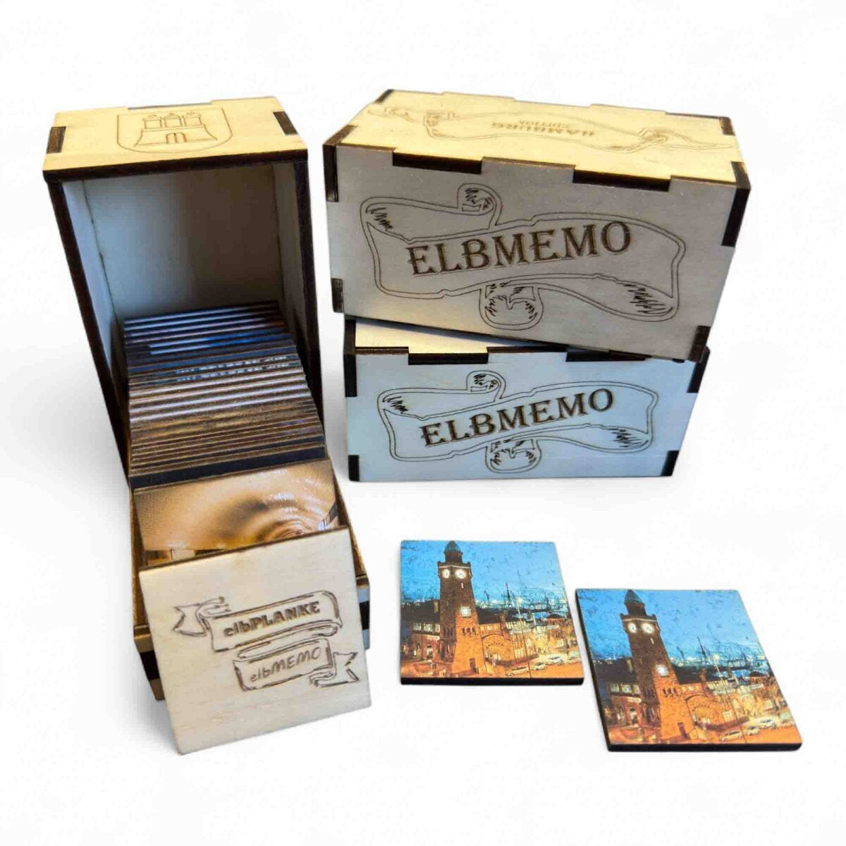 ELBMEMO – Hamburg Edition | Memo-Spiel mit 24 Plättchen in Holzbox
