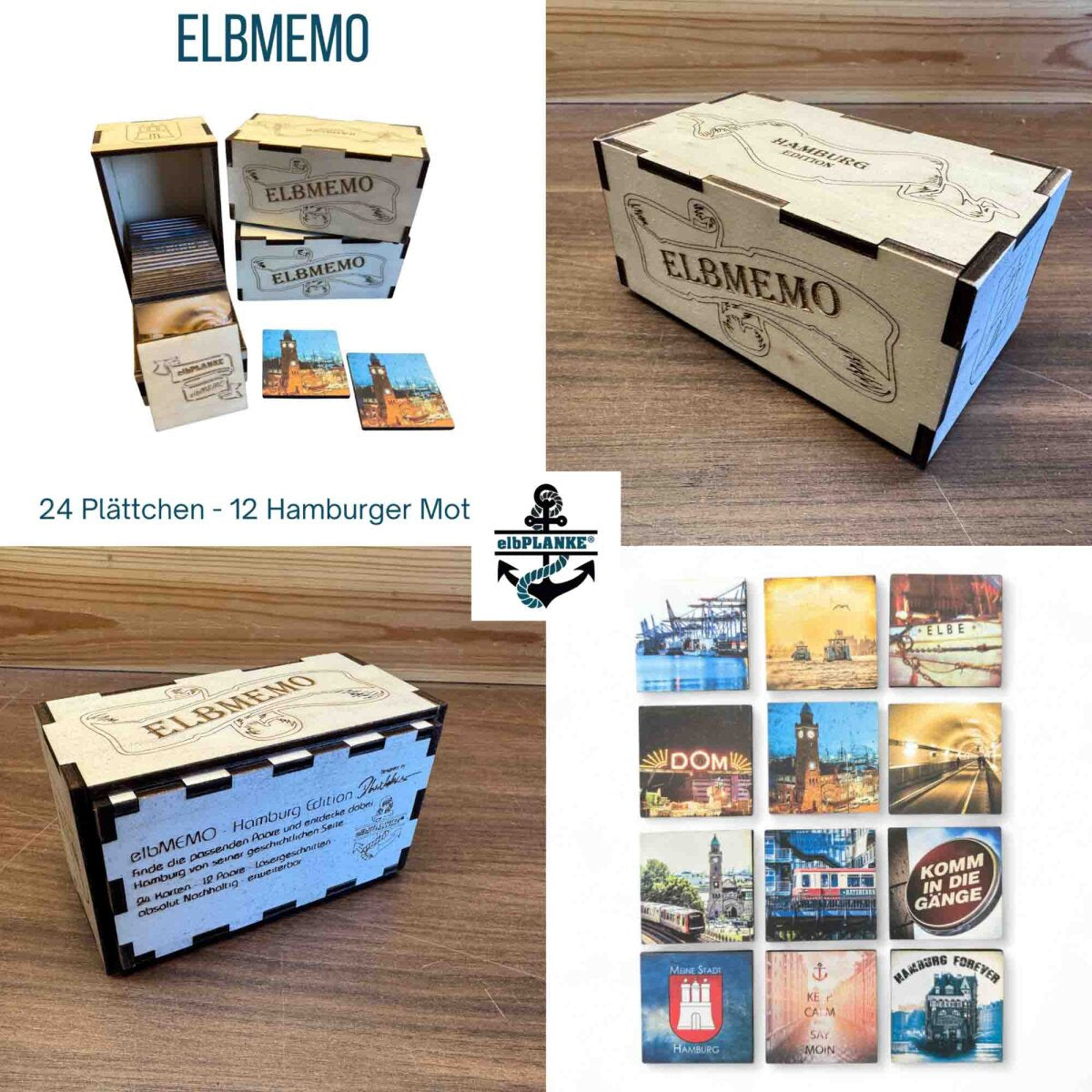 ELBMEMO – Hamburg Edition | Memo-Spiel mit 24 Plättchen in Holzbox