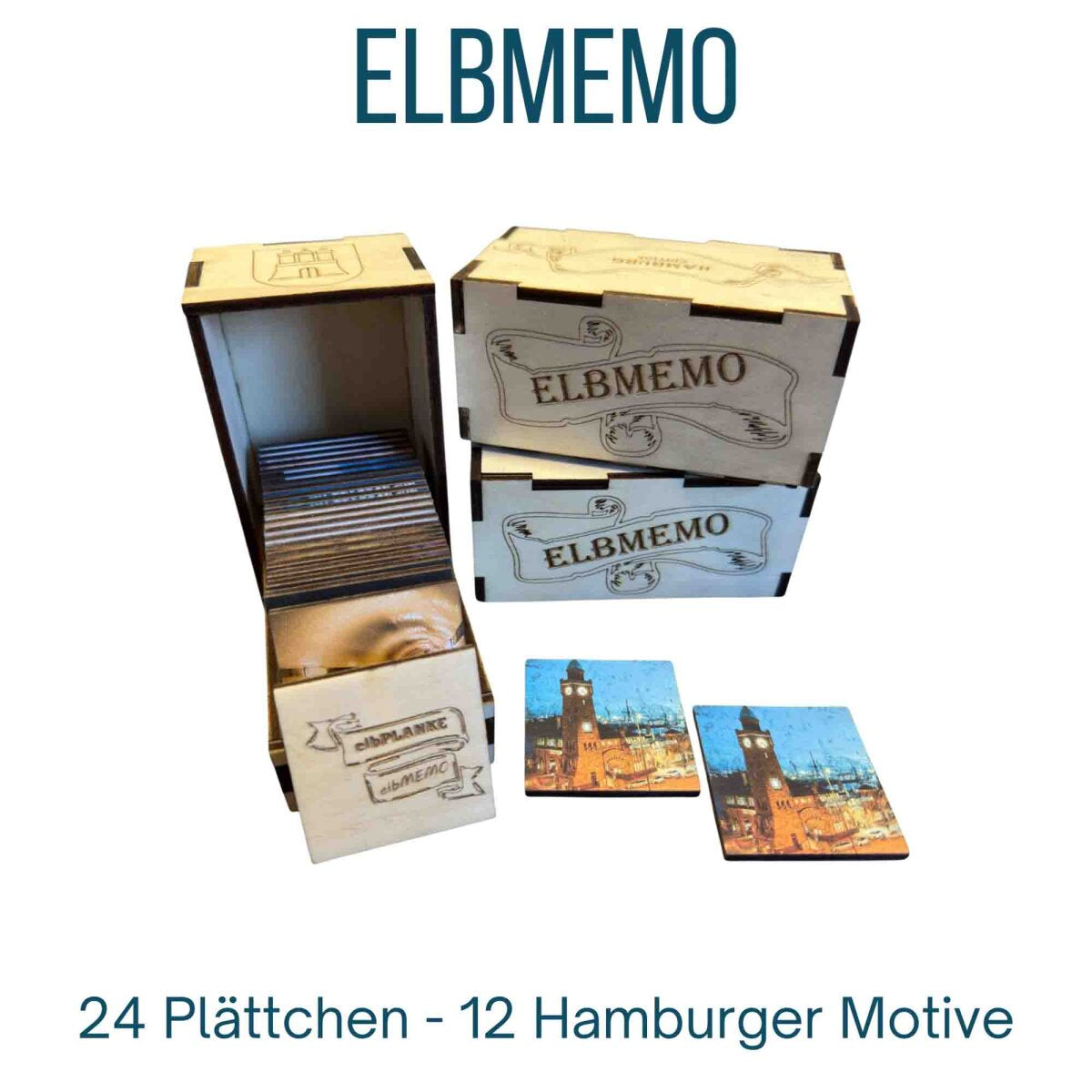 ELBMEMO – Hamburg Edition | Memo-Spiel mit 24 Plättchen in Holzbox