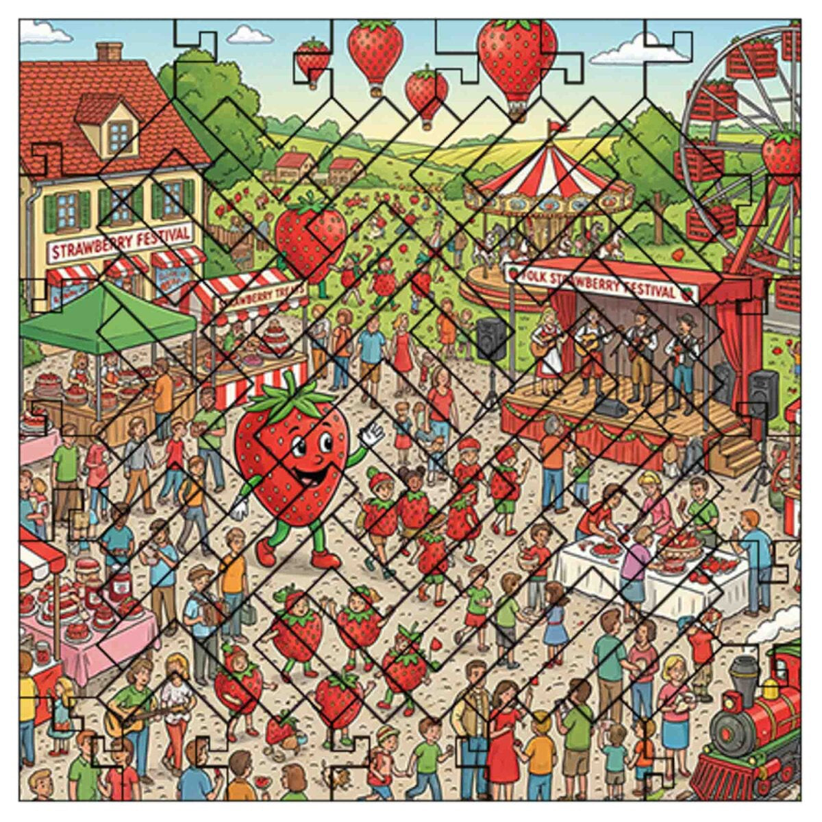 elbPUZZLE No. 46 - Wimmelbild: Erdbeere - Fractale Edition S / Standard / 15x15 cm /