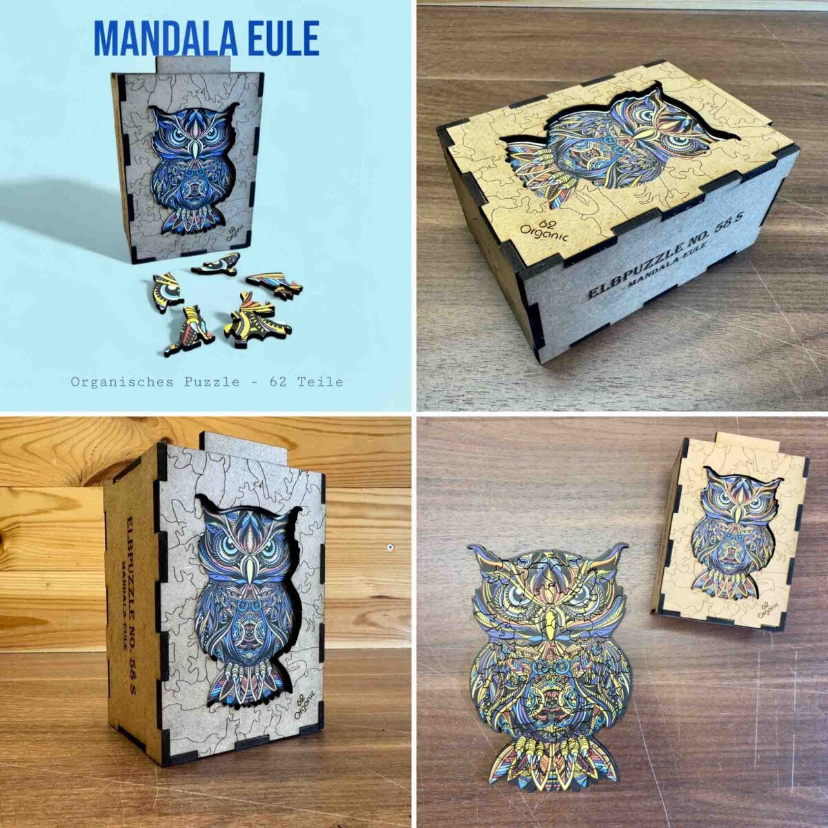 elbPUZZLE No. 58 - Mandala Eule - Organic Edition S (62 Teile)